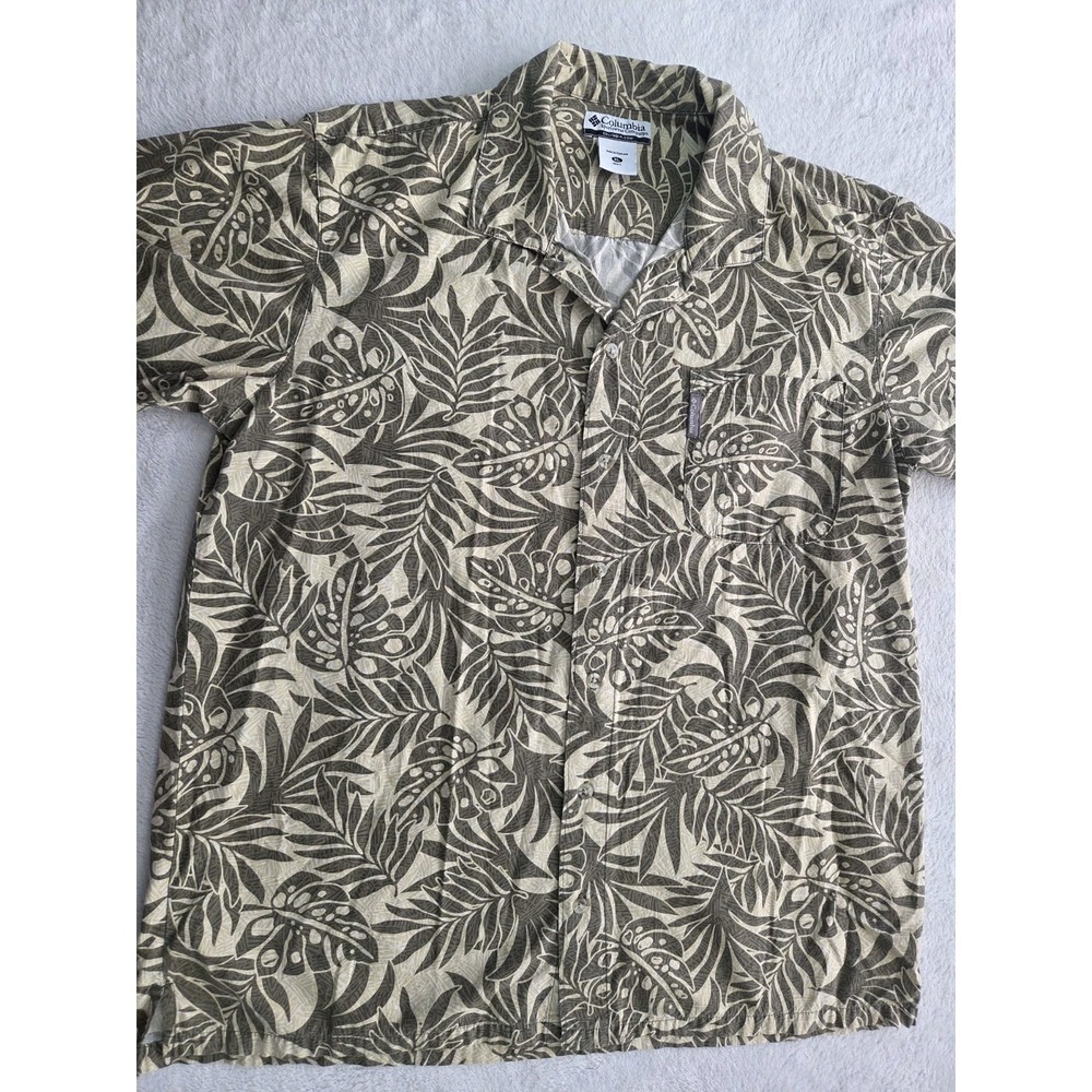 Columbia Men's XL Tropical Button Up Shirt Palm Leaf Print Short Sleeve